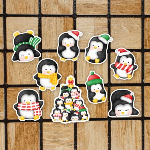 Christmas Penguin Sticker Pack of 12 Vinyl Stickers Cute Die Cut Sticker Set - Picture 1 of 4
